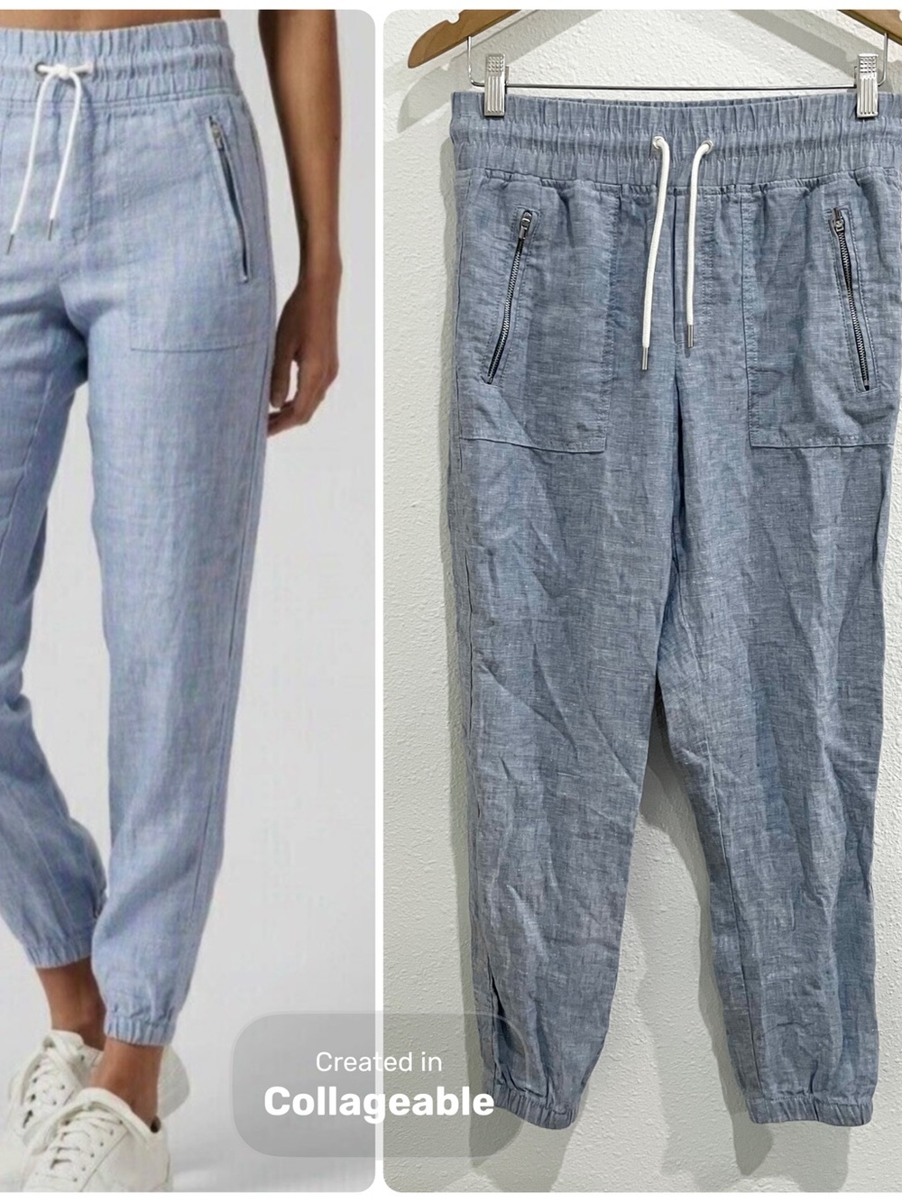 Athleta Linen Cabo Joggers Athleisure Preppy Summer Beach Casual Stretch Pants